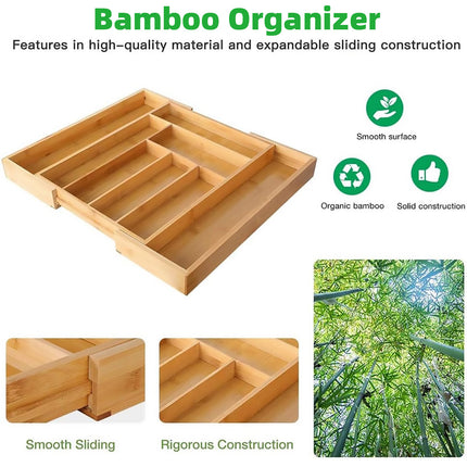 Expandable Bamboo Cutlery Tray Utensil Drawer Kitchen Organizer Insert Divider