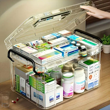 Household Medicine Cabinet Transparent Storage Box First Aid Organizer with Lid
