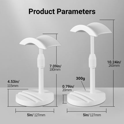 Adjustable Height 18 to 26cm Headphone Stand White Stable for Gaming Desk Use