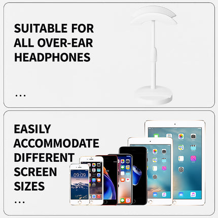 Adjustable Height 18 to 26cm Headphone Stand White Stable for Gaming Desk Use