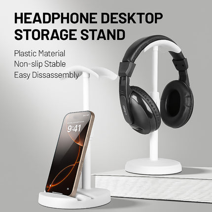 Adjustable Height 18 to 26cm Headphone Stand White Stable for Gaming Desk Use