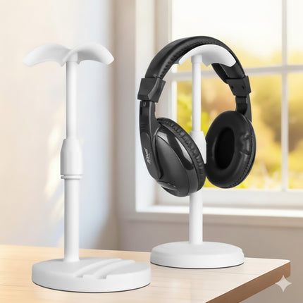 Adjustable Height 18 to 26cm Headphone Stand White Stable for Gaming Desk Use