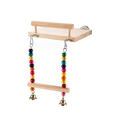 Bird Swing Parrot Cage Toy Wooden Swing with Beads and Bells Hanging Play