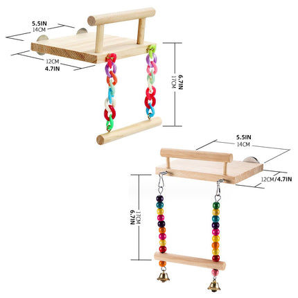 Bird Swing Parrot Cage Toy Wooden Swing with Beads and Bells Hanging Play
