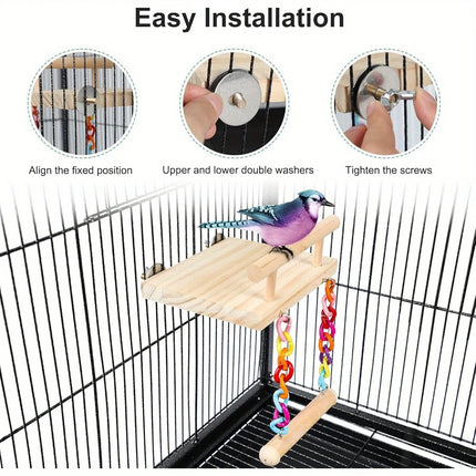 Bird Swing Parrot Cage Toy Wooden Swing with Beads and Bells Hanging Play