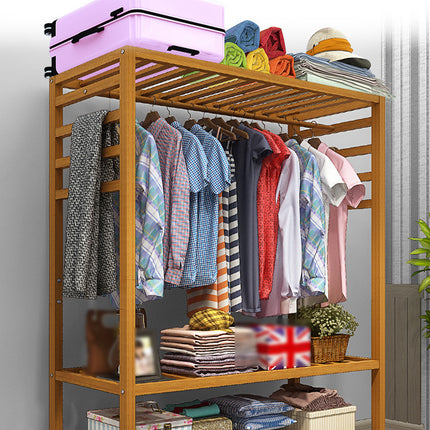 Bamboo Floor-Standing Clothes Rack with Wheels Large Capacity Bedroom Entryway