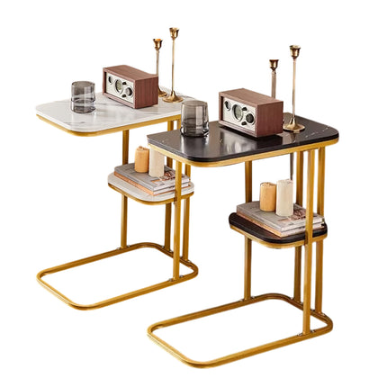 Modern Living Room Side Table 2 Tier with Rounded Corners Easy to Clean Sturdy