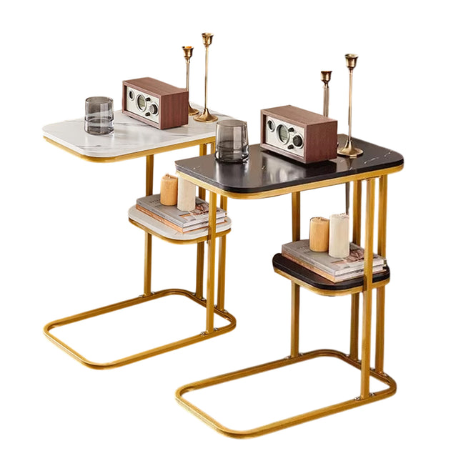 Modern Living Room Side Table 2 Tier with Rounded Corners Easy to Clean Sturdy