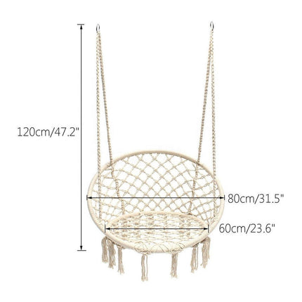 Beige Hammock Swing Chair Cotton Macrame Hanging Rope Seat Indoor Outdoor Patio
