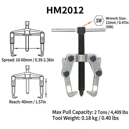 2 Jaw Bearing Gear Puller 10 to 60mm 2 Ton