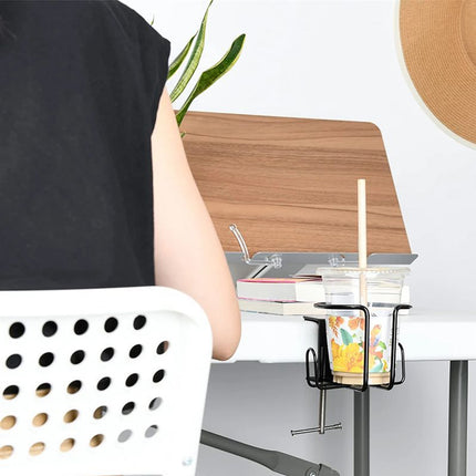 Clip-On Table Cup Holder Metal Cup Tray Adjustable Clip Anti-Slip Base Stable