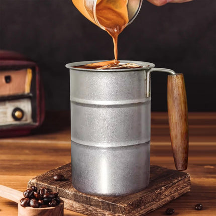 Retro Stainless Steel Cup 350ml Wood Handle Vintage Drum Camping Mug