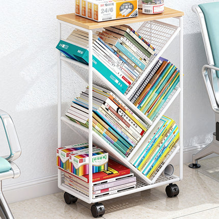 Mobile Wheeled Small Bookshelf Floor Storage Rack for Home Office Storage