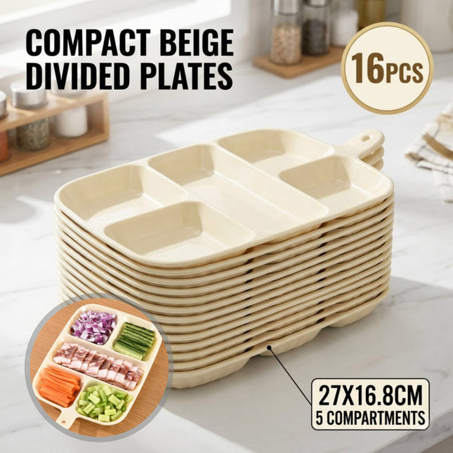 Beige 5 Compartment Prep Trays 16 Pack 27cm PET