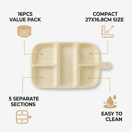 Beige 5 Compartment Prep Trays 16 Pack 27cm PET