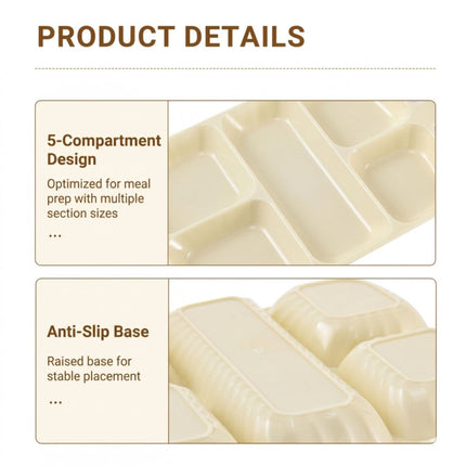 Beige 5 Compartment Prep Trays 16 Pack 27cm PET
