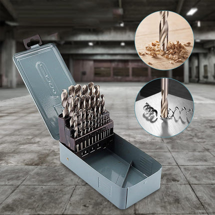 Drill Bits Set Metric Metal Twist High Speed HSS Steel Case 25pcs Coated Tool