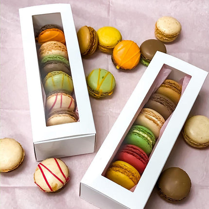 50pcs Macaron Boxes Open Window Pastry Drawer Packaging for Bakery Desserts