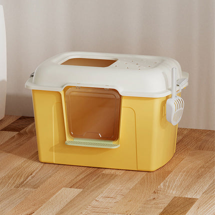 Yellow Cat Litter Box Semi Enclosed Large Extra Height Toilet with High Sides