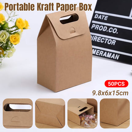 50PCS Portable Kraft Paper Gift Boxes For Birthday Holiday Gift Wrapping Storage
