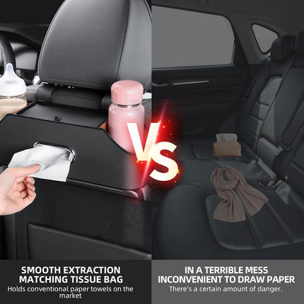 Vehicle Backrest Storage Box Multifunctional Organizer with Tissue and Cup Holders