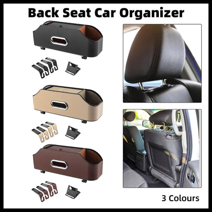 Vehicle Backrest Storage Box Multifunctional Organizer with Tissue and Cup Holders