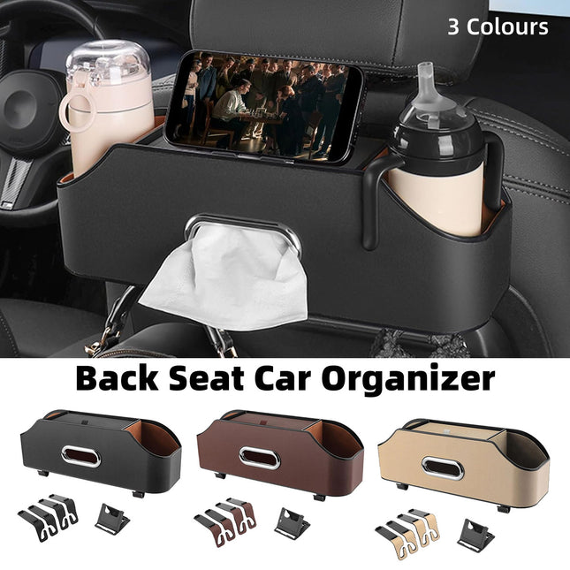 Vehicle Backrest Storage Box Multifunctional Organizer with Tissue and Cup Holders