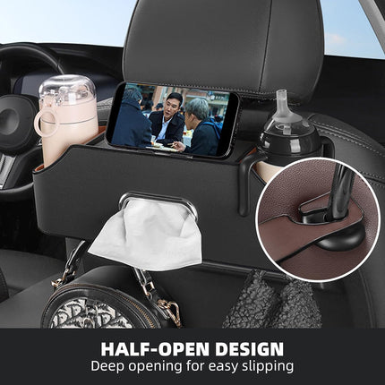 Vehicle Backrest Storage Box Multifunctional Organizer with Tissue and Cup Holders