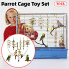 7PCS Parrot Bird Toy Set Natural Wooden Chew Cage Hanging Swing Boredom Relief