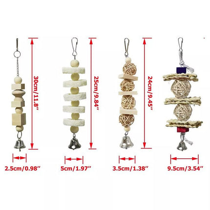 7PCS Parrot Bird Toy Set Natural Wooden Chew Cage Hanging Swing Boredom Relief