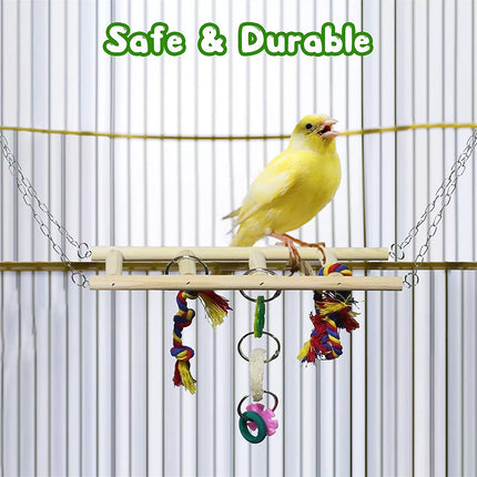 7PCS Parrot Bird Toy Set Natural Wooden Chew Cage Hanging Swing Boredom Relief