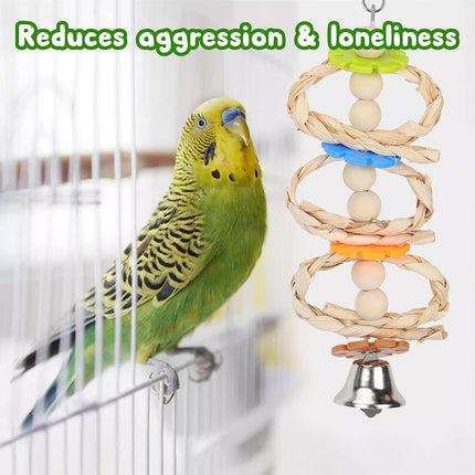 7PCS Parrot Bird Toy Set Natural Wooden Chew Cage Hanging Swing Boredom Relief