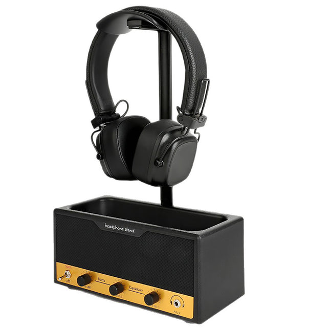 Vintage Speaker Shaped Headphone Stand Holder with Storage Box for Gaming Desk