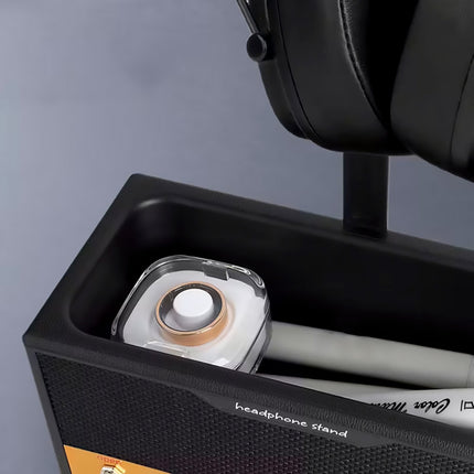 Vintage Speaker Shaped Headphone Stand Holder with Storage Box for Gaming Desk
