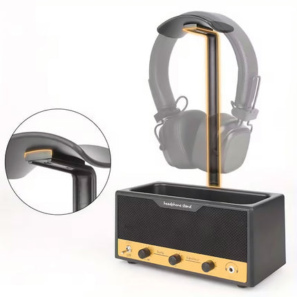 Vintage Speaker Shaped Headphone Stand Holder with Storage Box for Gaming Desk