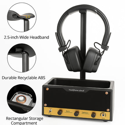Vintage Speaker Shaped Headphone Stand Holder with Storage Box for Gaming Desk