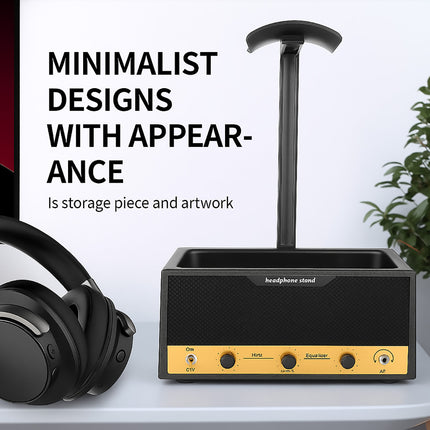 Vintage Speaker Shaped Headphone Stand Holder with Storage Box for Gaming Desk