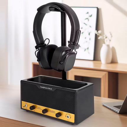 Vintage Speaker Shaped Headphone Stand Holder with Storage Box for Gaming Desk