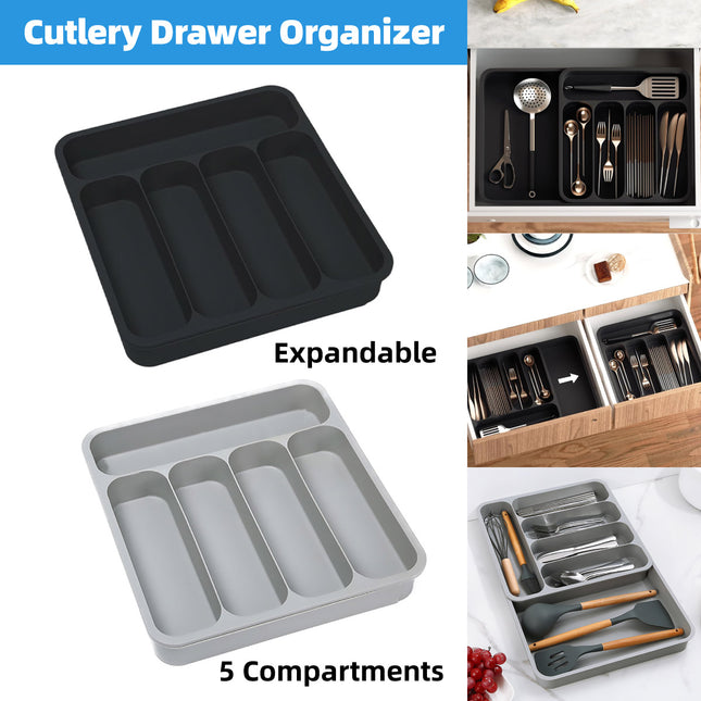 Expandable Cutlery Drawer Organizer Adjustable 6 Slot Kitchen Utensil Tray
