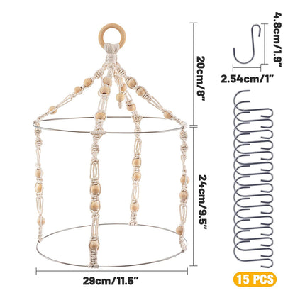 Handwoven Hanging Herb Spice Flower Drying Rack with Cotton Rope Wood Ring