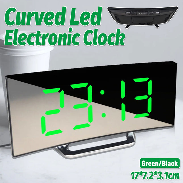 Electronic Alarm Clock LED Display Screen Curved Design Digital Clock Bedroom