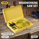 Hole Saw Kit 13 Piece Yellow Case Wood Plastic Gypsum