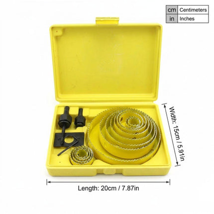 Hole Saw Kit 13 Piece Yellow Case Wood Plastic Gypsum