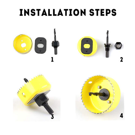 Hole Saw Kit 13 Piece Yellow Case Wood Plastic Gypsum