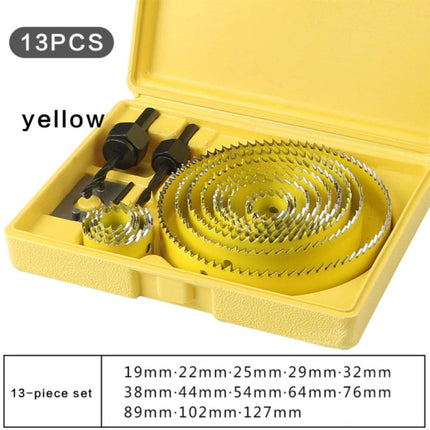 Hole Saw Kit 13 Piece Yellow Case Wood Plastic Gypsum