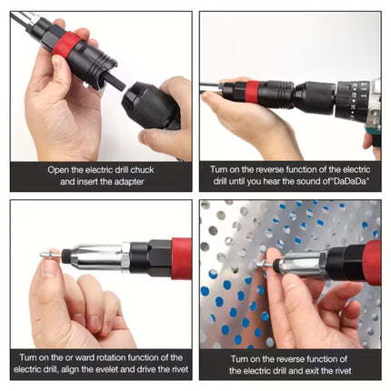 Electric Drill Rivet Gun Adapter Kit 2.4 to 6.4mm Tips