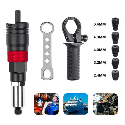 Electric Drill Rivet Gun Adapter Kit 2.4 to 6.4mm Tips