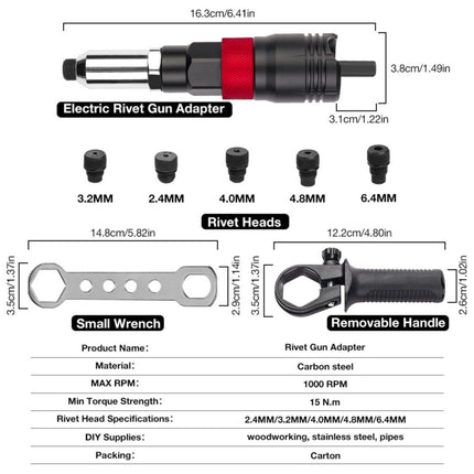 Electric Drill Rivet Gun Adapter Kit 2.4 to 6.4mm Tips