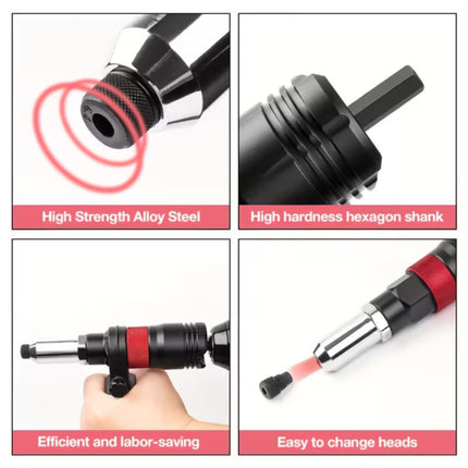 Electric Drill Rivet Gun Adapter Kit 2.4 to 6.4mm Tips