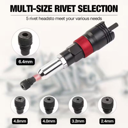 Electric Drill Rivet Gun Adapter Kit 2.4 to 6.4mm Tips